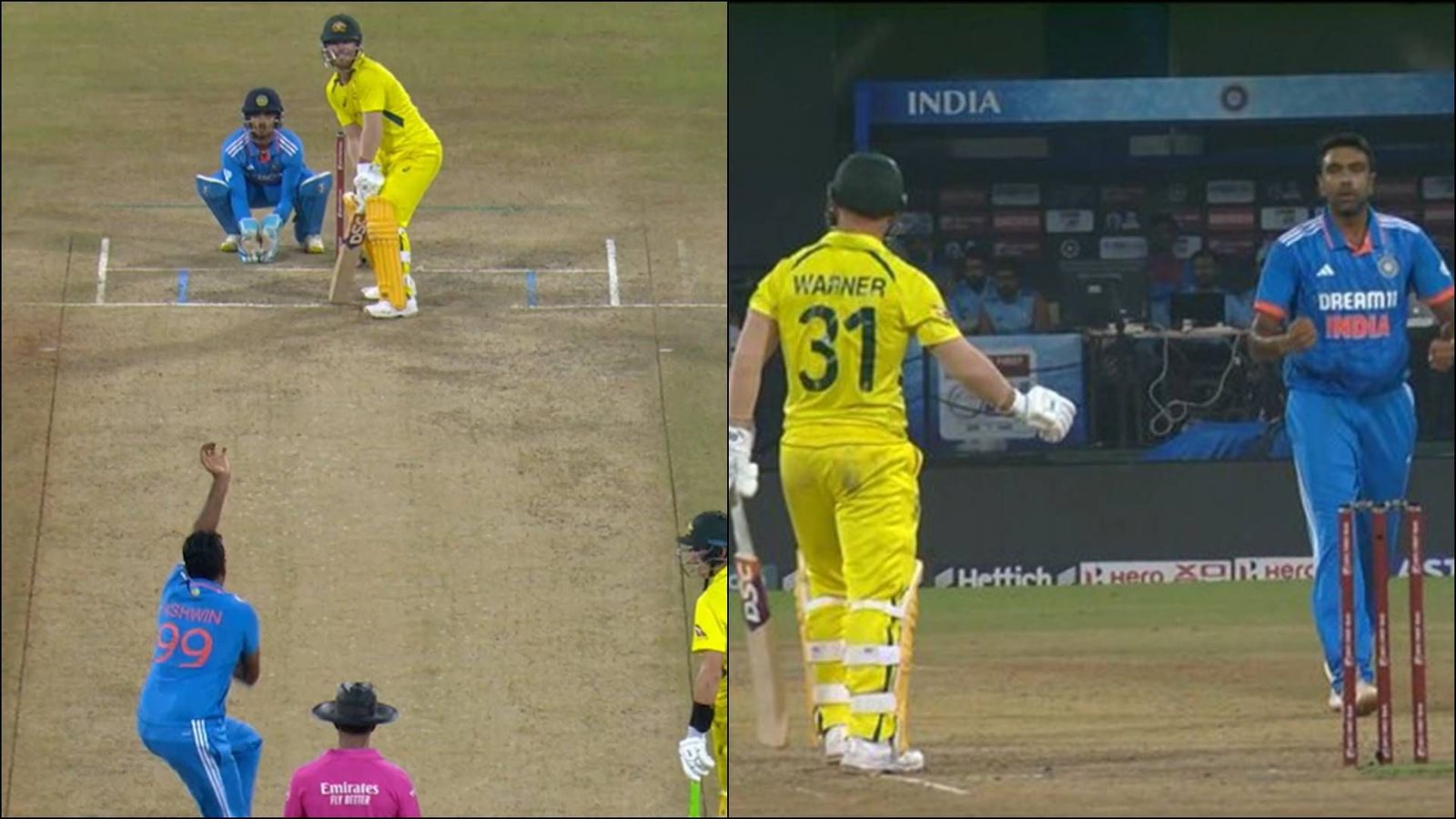 Watch: David Warner pays the price for batting right-handed against R Ashwin as carrom ball does the trick Watch: David Warner pays the price for batting right-handed against R Ashwin as carrom ball does the trick