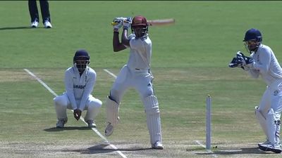 Irani Trophy 2023: Sai Sudharsan's half-century knock steers Rest of India to 298/8 against Saurashtra on Day 1 Sai Sudharsan plays a shot during  day 1 of Irani Trophy 2023. (PC: BCCI/X)