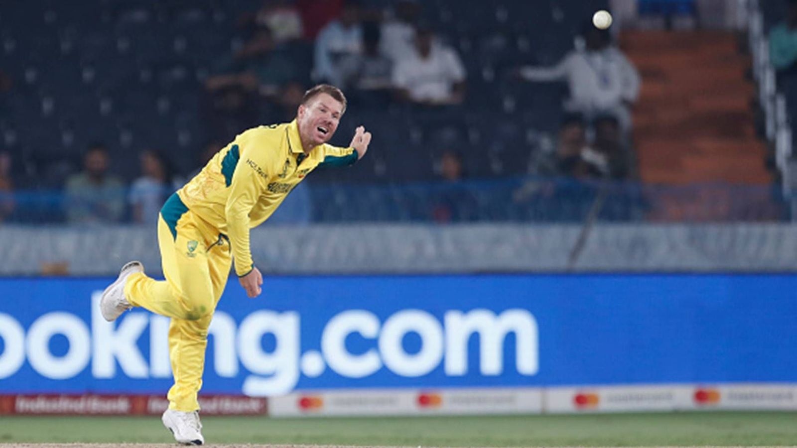 Warner bowls in One-Day cricket after 12 years, almost gets Iftikhar's wicket but ends up leaking 41 runs from 2 overs Warner bowls in One-Day cricket after 12 years, almost gets Iftikhar's wicket but ends up leaking 41 runs from 2 overs