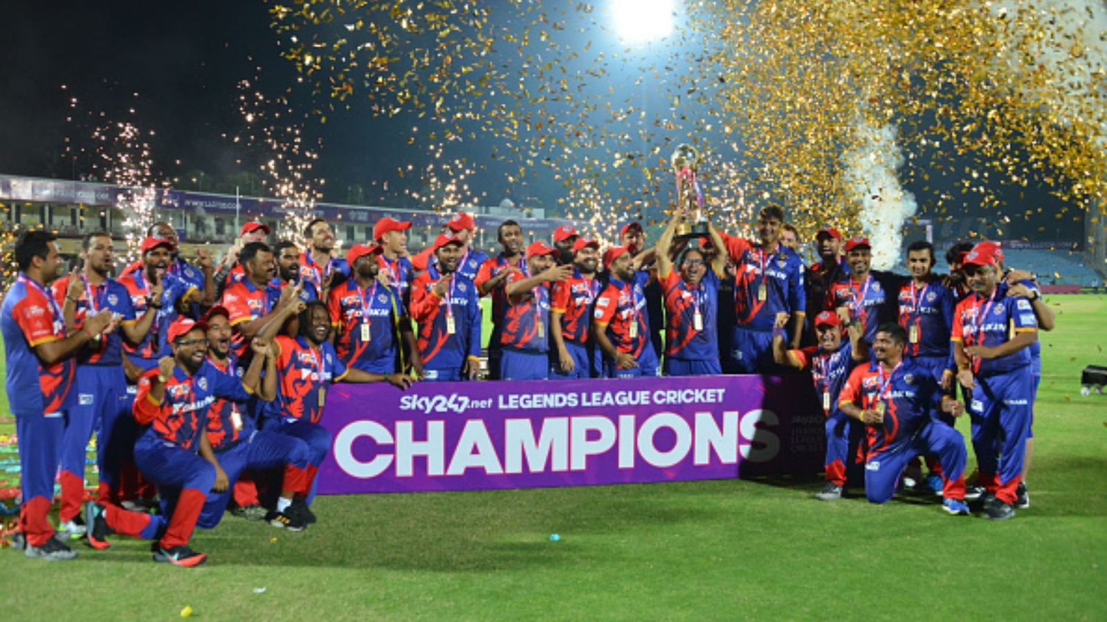 New Legends League Cricket season to span five new cities; set for grand kick-off in November 2023 India Capitals players pose with the trophy as they celebrate after winning the Legends League Cricket T20 final match against Bhilwara Kings at Sawai Mansingh Stadium.
