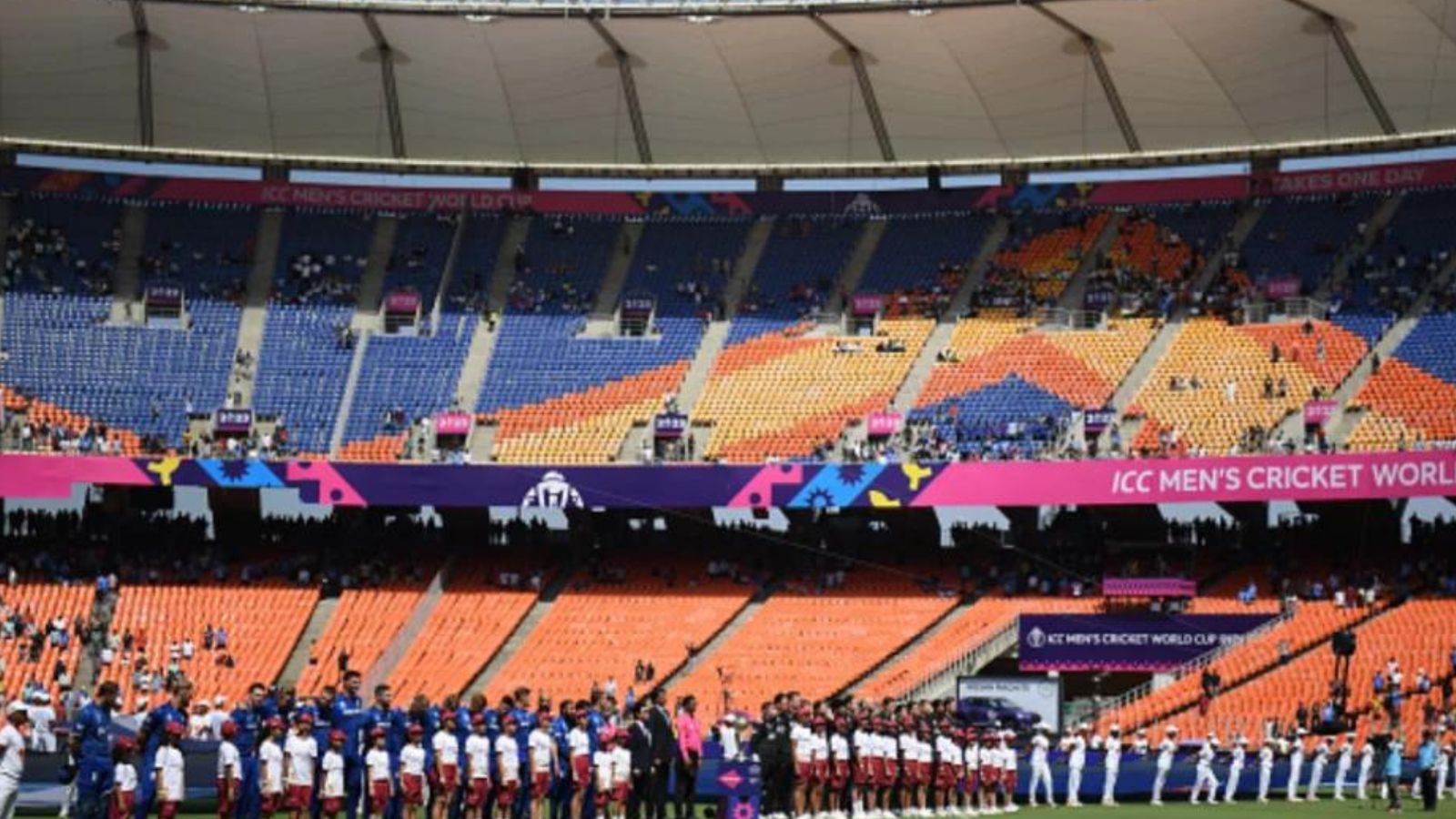 Where's the crowd?': Empty stands, vacant chairs in ODI World Cup 2023 opener social media in absolute shock The ODI World Cup opener between England vs New Zealand at the Narendra Modi Stadium on October 5 saw massive dip in fans attendance with vacant chairs and empty stands.