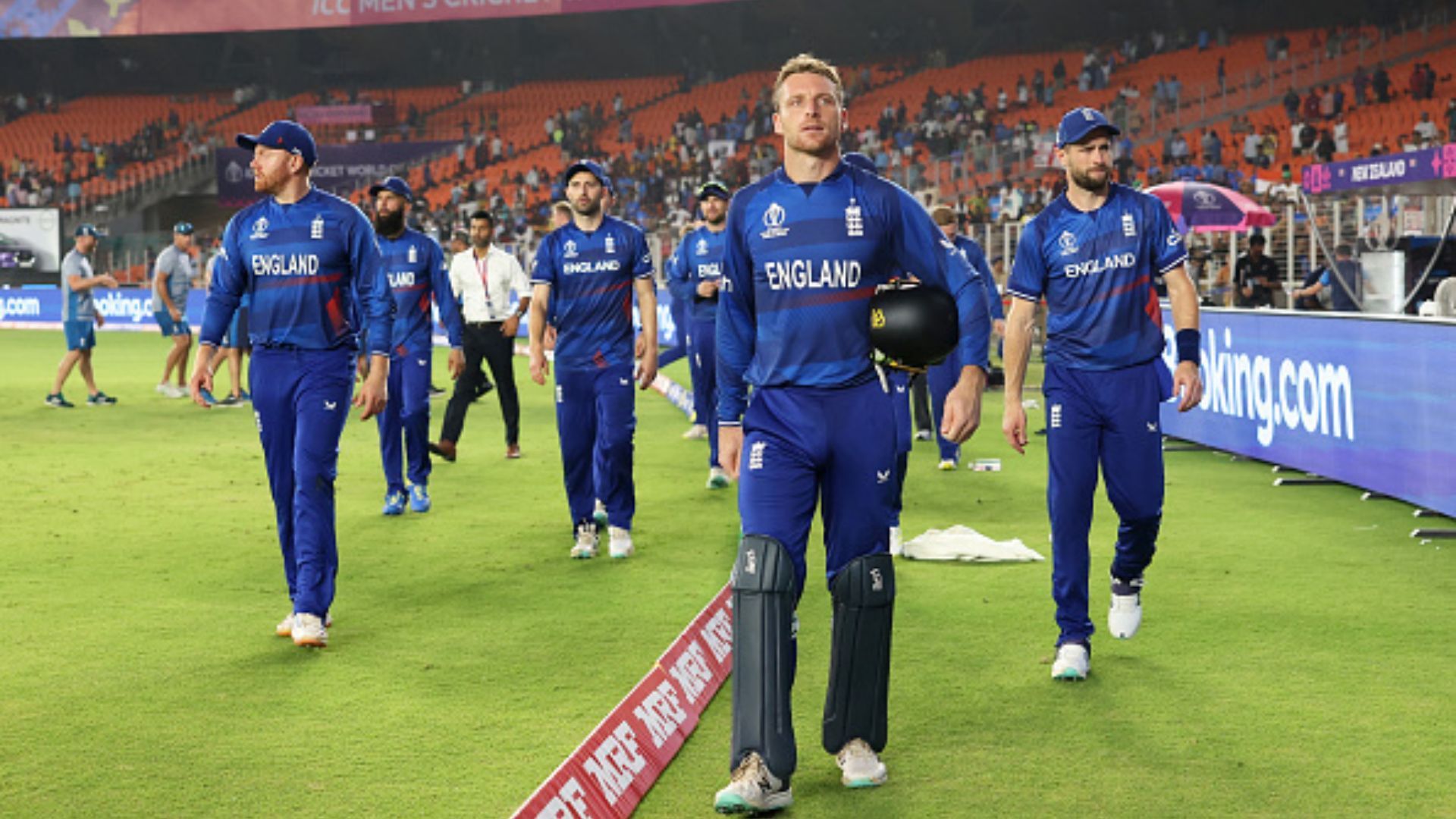 'Buttler's players were thankful that there were not more viewers in the ground': Legendary cricketer launches brutal attack on England Jos Buttler of England cuts a dejected figure during the ICC Men's Cricket World Cup India 2023 between England and New Zealand at Narendra Modi Stadium on October 05, 2023 in Ahmedabad, India.