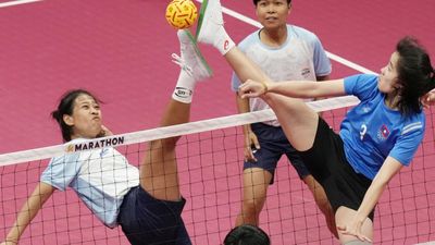 Asian Games 2023: Indian women's regu team bags first-ever bronze in Sepaktakraw after losing against Thailand Indian women's Sepaktakraw team in action in this frame.