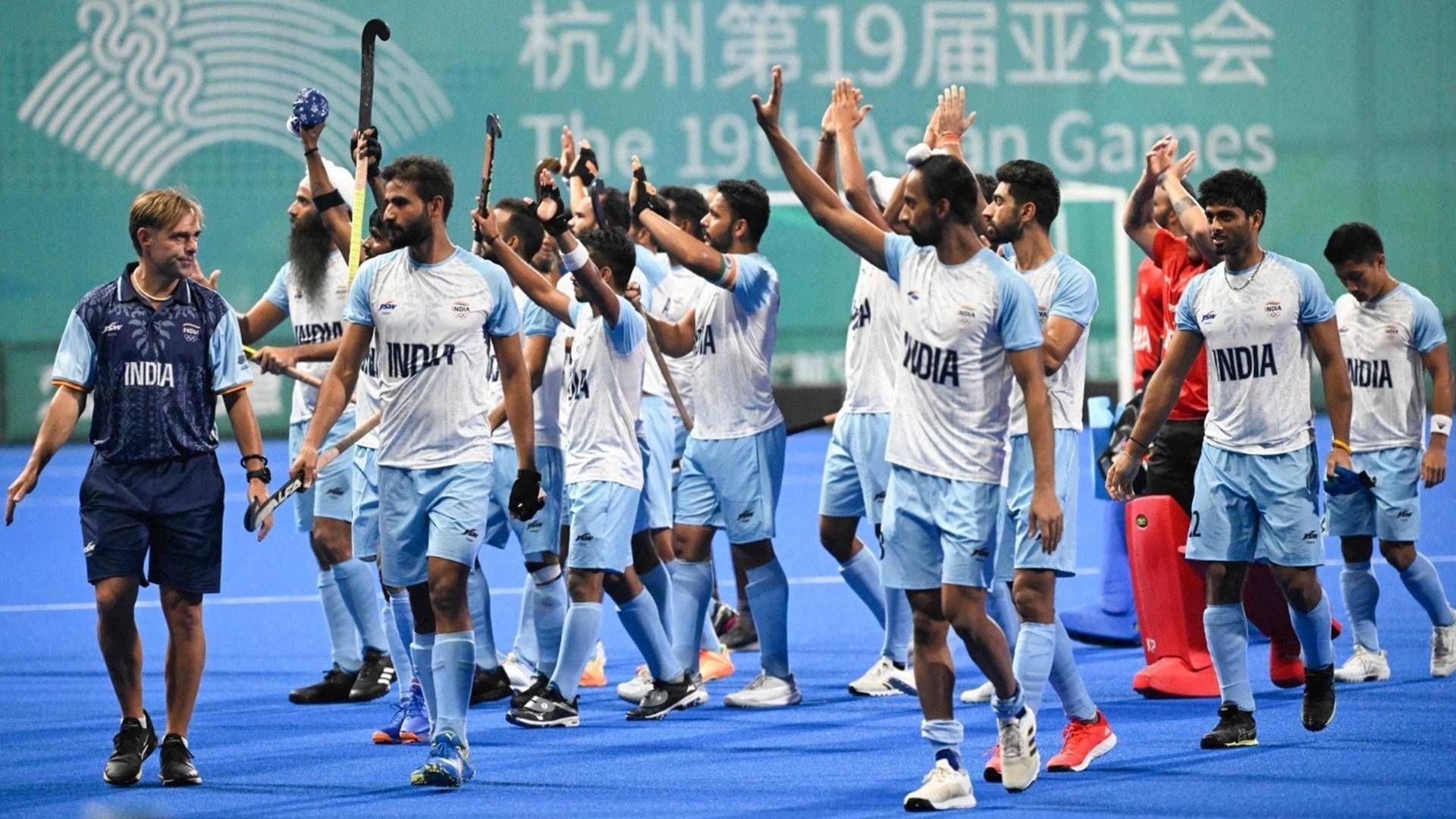 Harmanpreet Singh's India beat defending champions Japan to win gold at Asian Games 2023 and book Paris Olympics berth Indian players after 5-1 win over Japan (Source: Twitter)