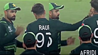 Watch: Babar Azam slaps Haris Rauf in live ODI World Cup match between Pakistan and Netherlands; fans react as video goes viral Babar Azam patted Haris Rauf on the neck before hilariously slapping his premier pacer during match against Netherlands.