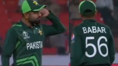 WATCH: Babar, Babar chants erupt in Hyderabad stadium, Pakistan captain's reaction goes viral Pakistan skipper Babar Azam during ODI World Cup 2023 match against Netherlands in Hyderabad on October 6, Friday.