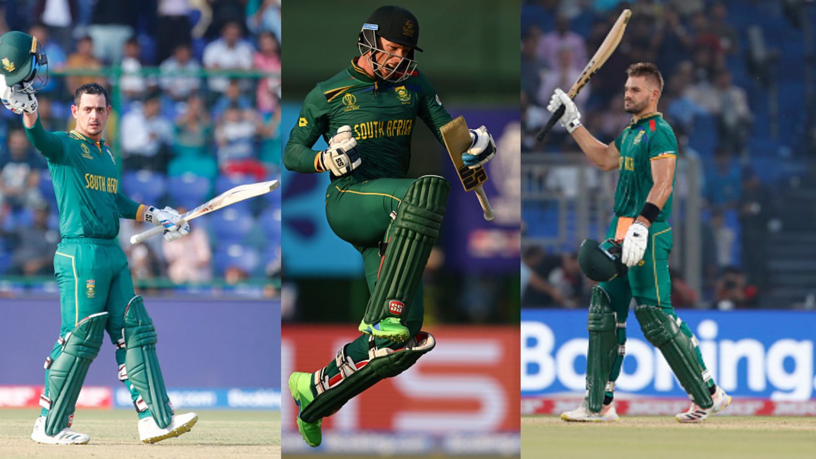 Quinton de Kock, Rassie van Der Dussen and Aiden Markram become first trio to belt three hundreds in an ODI World Cup innings South Africa's Quinton De Kock (left), Rassie Van Der Dussen (centre) and Aiden Markram in this frame.