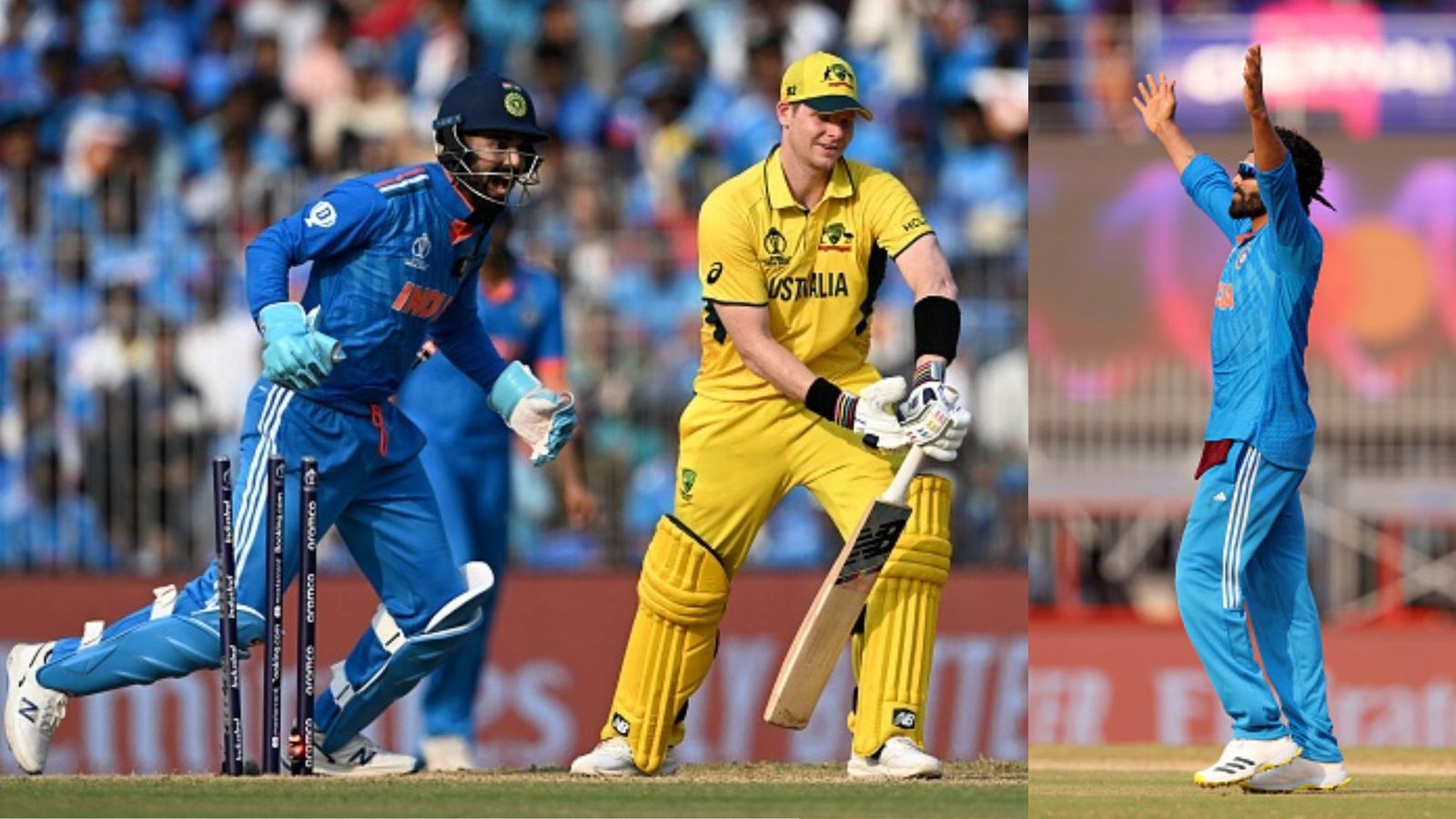 WATCH: 'Sir' Ravindra Jadeja's magical delivery to dismiss Steve Smith leaves Australian batter, Virat Kohli astounded Australia's Steve Smith (L) is clean bowled by India's Ravindra Jadeja as wicketkeeper KL Rahul reacts during the 2023 ICC Men's Cricket World Cup one-day international (ODI) match between India and Australia at the MA Chidambaram Stadium in Chennai on