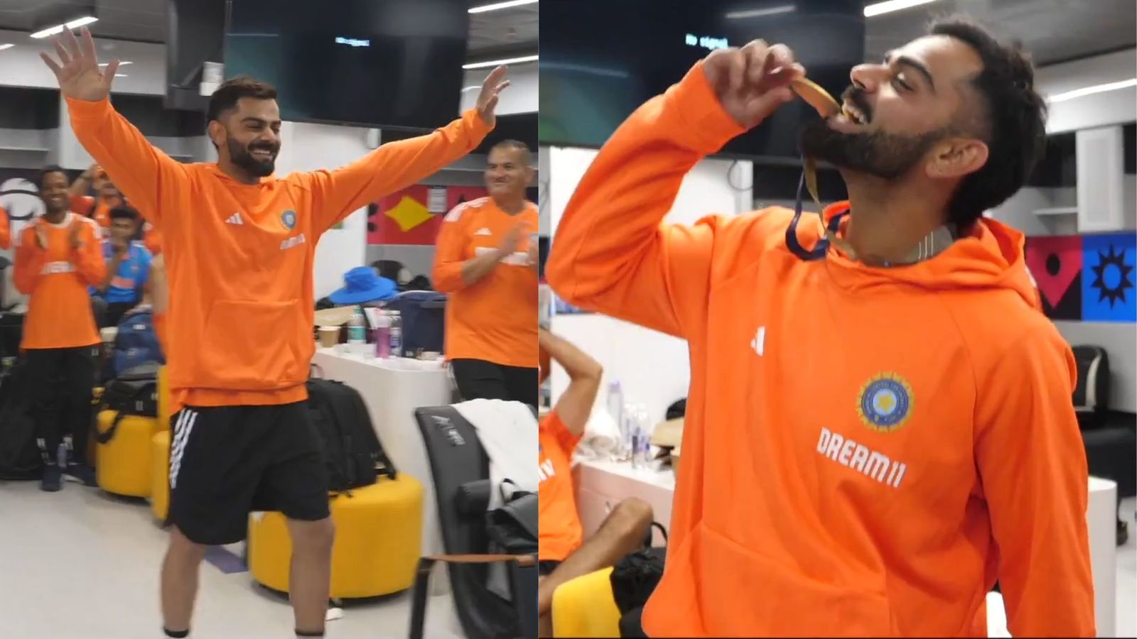 WATCH: Virat Kohli pips Ishan Kishan, Shreyas Iyer to 'best fielder' award, celebrates in style with medal in mouth WATCH: Virat Kohli pips Ishan Kishan, Shreyas Iyer to 'best fielder' award, celebrates in style with medal in mouth