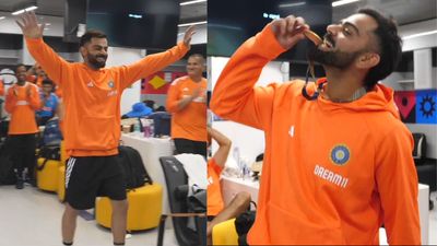 WATCH: Virat Kohli pips Ishan Kishan, Shreyas Iyer to 'best fielder' award, celebrates in style with medal in mouth India batter Virat Kohli celebrating after winning the 'best fielder' award (courtesy: BCCI)