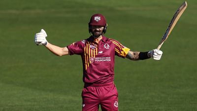 Khawaja's side reduced to 146/9, then no.11 batter Richardson walks in and wins the game with career-best knock Kane Richardson celebrates the win after hitting a six (Getty Images)