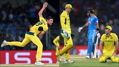 Josh Hazlewood defends Mitchell Marsh for Virat Kohli's drop, feels Alex Carey getting close might have put him off Mitchell Marsh reacts after dropping Virat Kohli's catch (Getty Images)