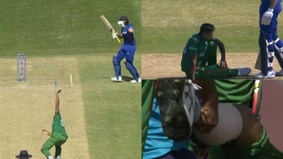 Watch: Mustafizur Rahman falls awkwardly, expresses agonising pain but avoids major injury after Joe Root backs away at the last moment Mustafizur Rahman was at the critical point of releasing the ball, he struggled to halt his momentum and tripped, crashing face-first onto the pitch.