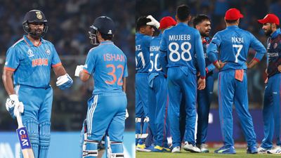 Record-breaking Rohit Sharma's monstrous hitting on Delhi's batting paradise blows Afghanistan away, India boost NRR with 8-wicket win Ishan Kishan and Rohit Sharma of India interact during the ICC Men's Cricket World Cup India 2023 between India and Afghanistan at Arun Jaitley Stadium on October 11, 2023 in Delhi, India.