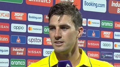 'Everyone's hurting, we'll try and take a couple of days off...': Pat Cummins after Australia's heaviest World Cup defeat Pat Cummins in the post-match presentation (Screengrab: Hotstar)