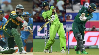 Leading the charge: Pakistan's top ODI World Cup scorers against arch-rivals India Saeed Anwar (L), Misbah-ul-Haq (C) and Fakhar Zaman (R).