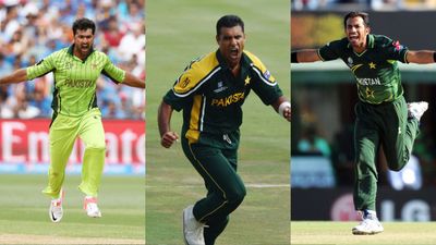 From swing to spin: Pakistan's leading wicket-takers in ODI World Cup against India Sohail Khan (L), Waqar Younis (C) and Wahab Riaz (R).