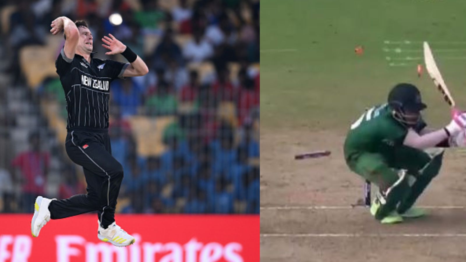 WATCH: Matt Henry's ripper floors Mushfiqur Rahim before stump goes cartwheeling in NZ vs BAN World Cup tie New Zealand's Matt Henry (left) and Bangladesh's Mushfiqur Rahim in this frame.