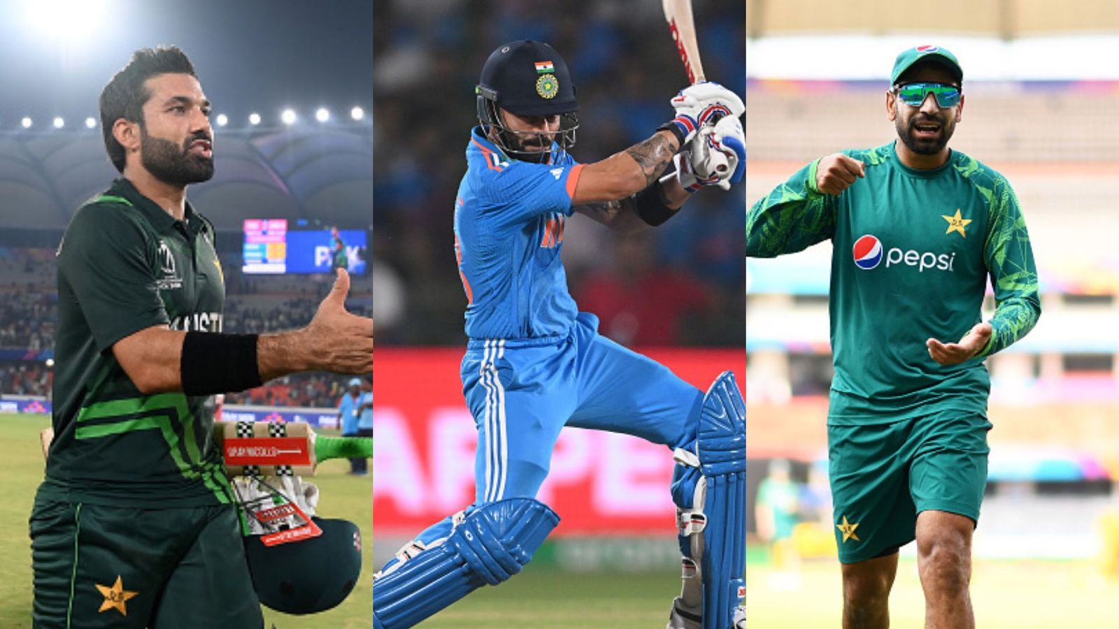 IND vs PAK: Mohammad Rizwan and Haris Rauf fearful of Virat Kohli ahead of blockbuster ODI World Cup match between India and Pakistan Mohammad Rizwan (L), Virat Kohli (C) and Haris Rauf (R).