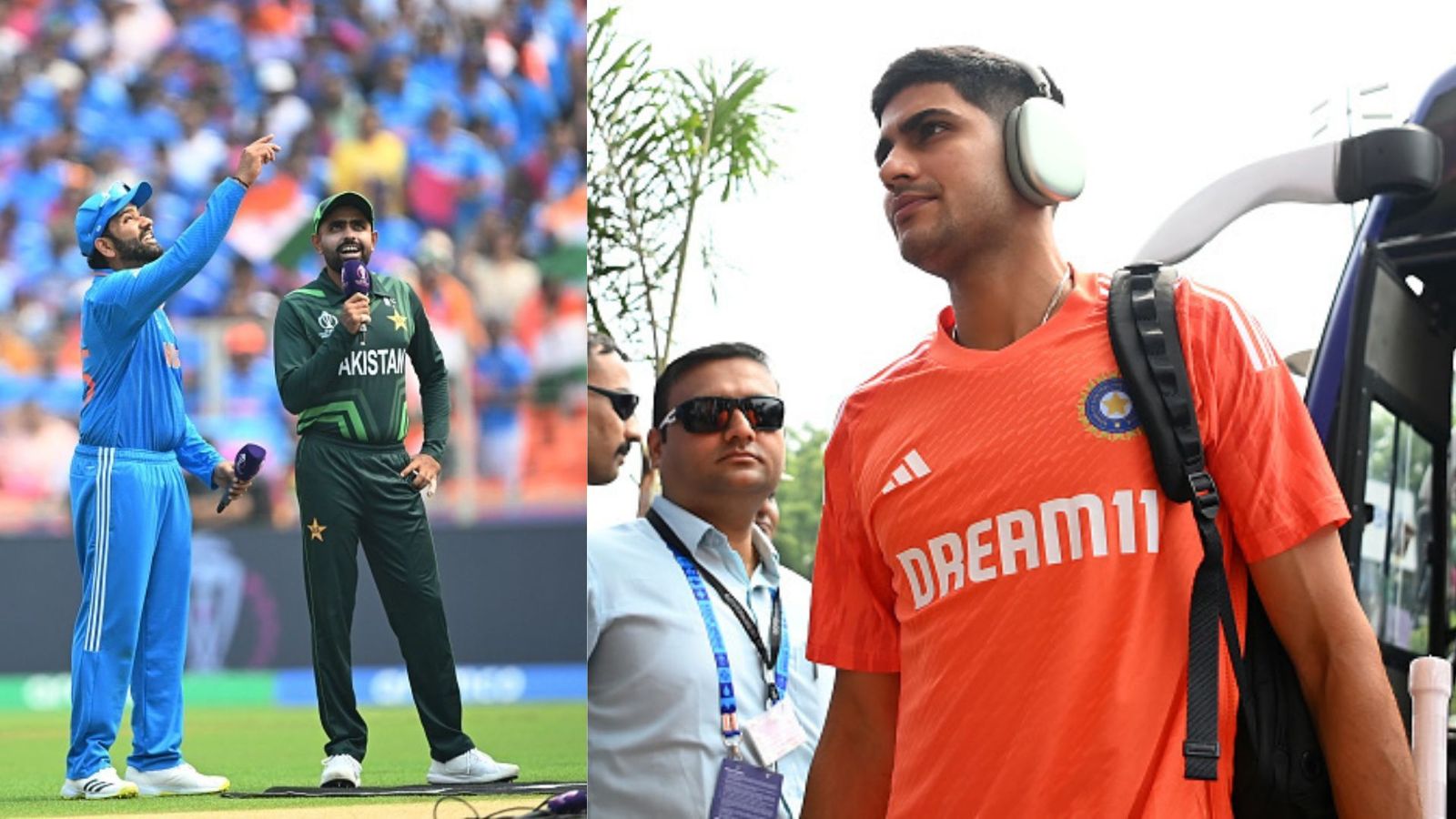 Watch: Narendra Modi stadium erupts in rapturous volume as Rohit Sharma announces Shubman Gill's name in Playing XI; see video here (From L-R) India and Pakistan skipper Rohit Sharma and Babar Azam; India opener Shubman Gill
