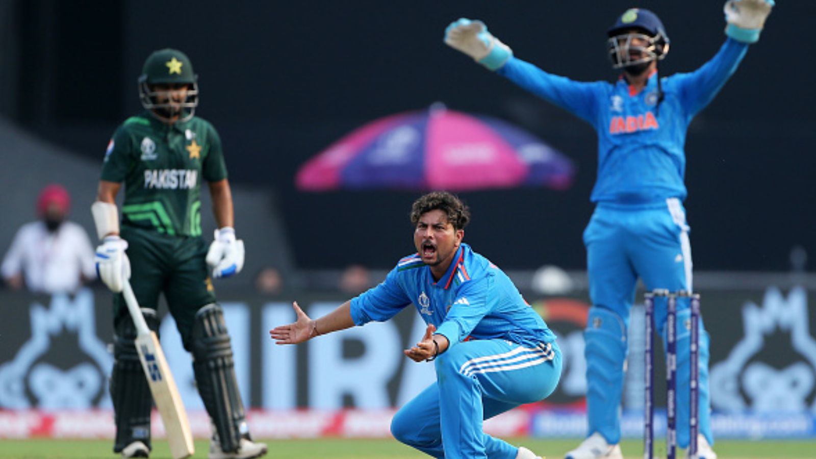 IND vs PAK: Kuldeep Yadav reveals how he conspired Pakistan's dramatic batting collapse, says 'they were not...' Kuldeep Yadav of India appeals during the ICC Men's Cricket World Cup India 2023 between India and Pakistan at Narendra Modi Stadium on October 14, 2023 in Ahmedabad, India.