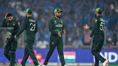 'Pakistan's humiliation is in front of us. India beat us like kids. I couldn't watch it': Shoaib Akhtar makes one after other blistering statements Pakistan's captain Babar Azam (C) shakes hands with his teammates at the end of the 2023 ICC Men's Cricket World Cup one-day international (ODI) match between India and Pakistan at the Narendra Modi Stadium in Ahmedabad on October 14, 2023.