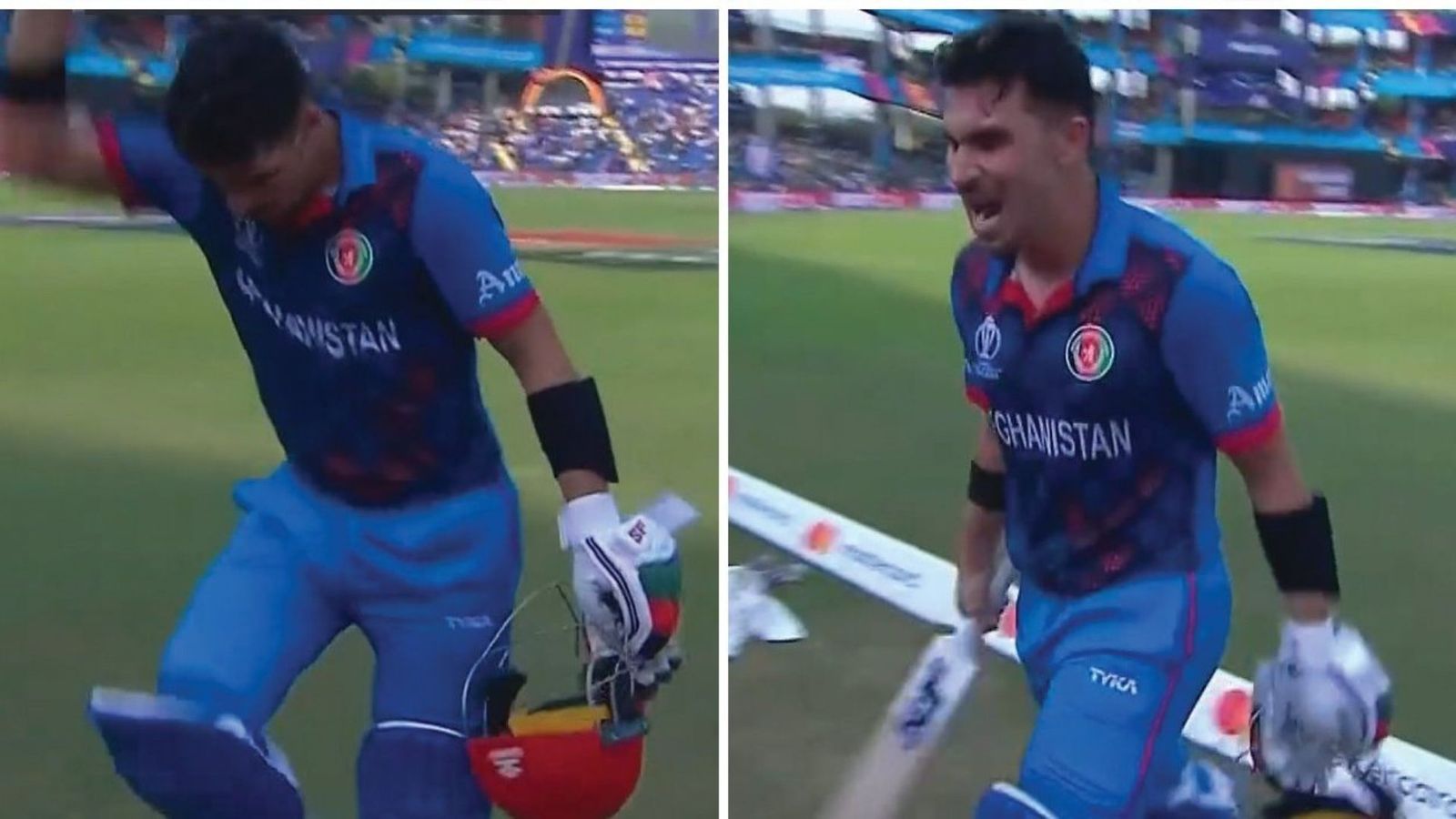 ENG vs AFG: Rahmanullah Gurbaz loses cool at skipper following run out, hits boundary rope in anger after 57-ball 80; video goes viral Afghanistan batter Rahmanullah Gurbaz.