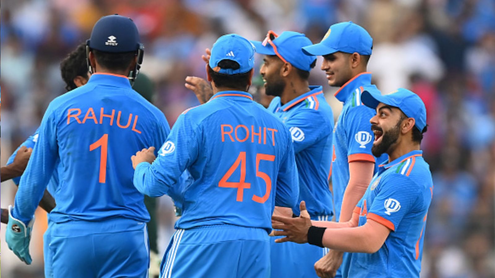 Explained: How will Team India make it to ODI World Cup semifinals after Pakistan's drubbing. Here's the equation Virat Kohli and India celebrate the wicket of Haris Rauf of Pakistan during the ICC Men's Cricket World Cup India 2023 match between India and Pakistan at Narendra Modi Stadium on October 14, 2023 in Ahmedabad, India