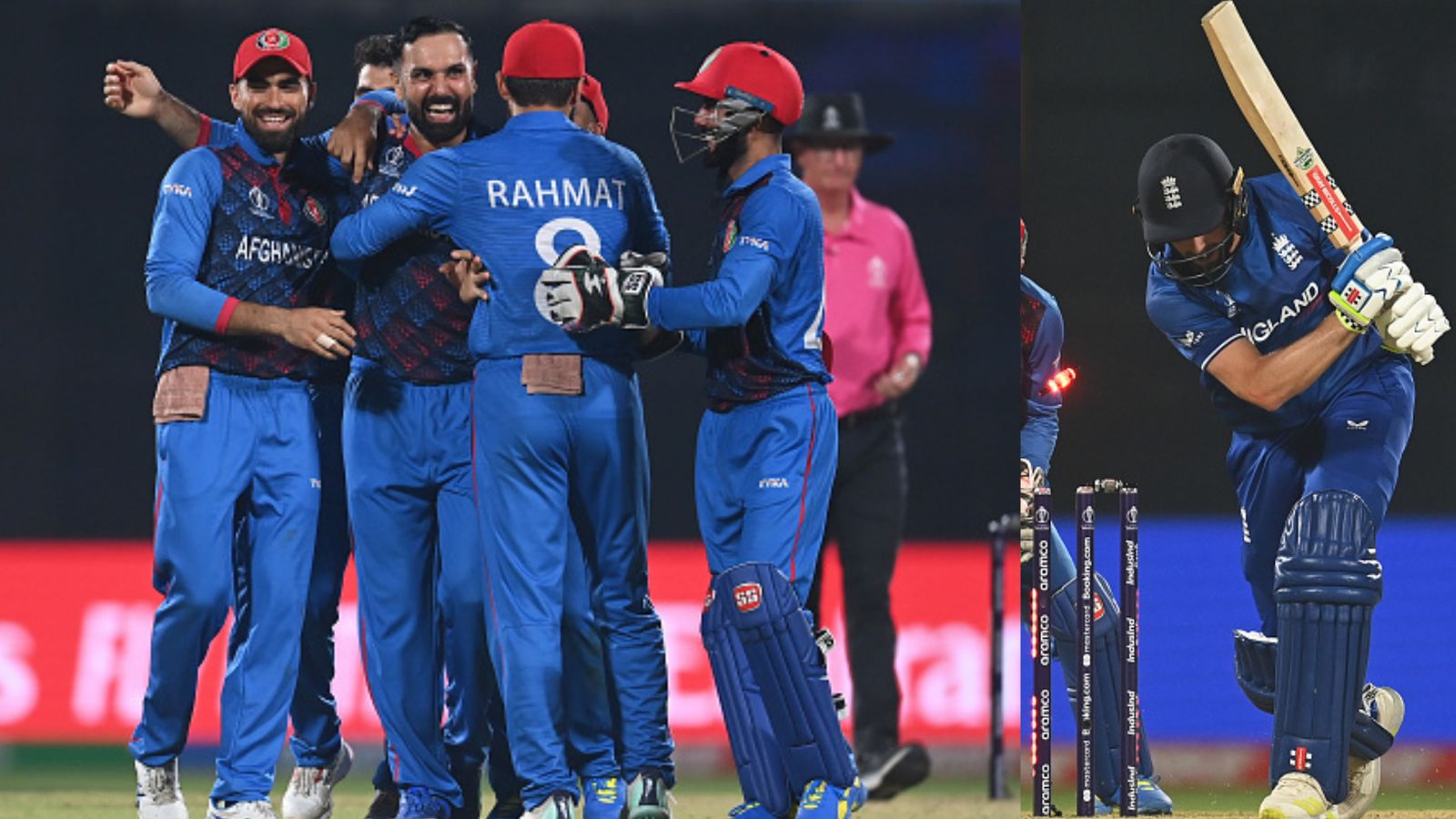 ENG vs AFG: Afghanistan script history after huge upset win over England as defending champions' horrific show in World Cup continues Afghanistan players (left) and England's Chris Woakes in this frame.
