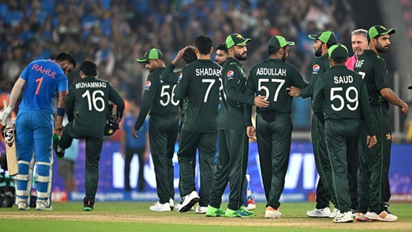 PCB complains to ICC for inappropriate conduct targetted at Pakistan squad during India clash in Ahmedabad Pakistan team after 8-wicket loss to India in Ahmedabad (Getty Images)