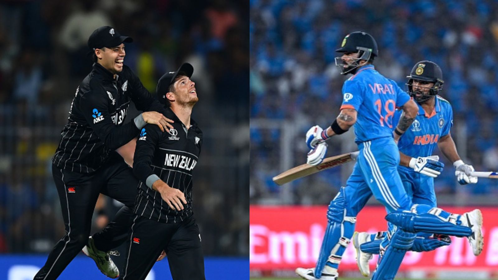 India lose no.1 spot as New Zealand become table toppers in World Cup after thrashing Afghanistan New Zealand players (left) and India's Virat Kohli, Rohit Sharma in this frame.