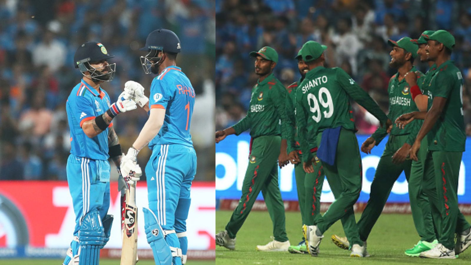 Red-hot India overcome Pandya injury scare as Virat Kohli's ton leads hosts to easy 7-wicket win over depleted Bangladesh India's star batter Virat Kohli, KL Rahul (left) and Bangladesh's players in this frame.