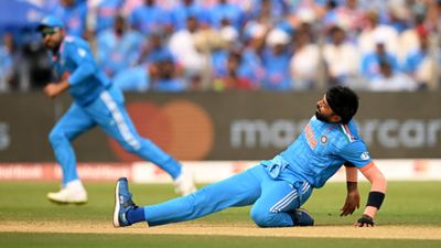 BCCI provides major update on Hardik Pandya's injury, confirms that all-rounder is set to miss time Hardik Pandya of India reacts in their follow through after bowling during the ICC Men's Cricket World Cup India 2023 between India and Bangladesh at MCA International Stadium on October 19, 2023 in Pune, India.
