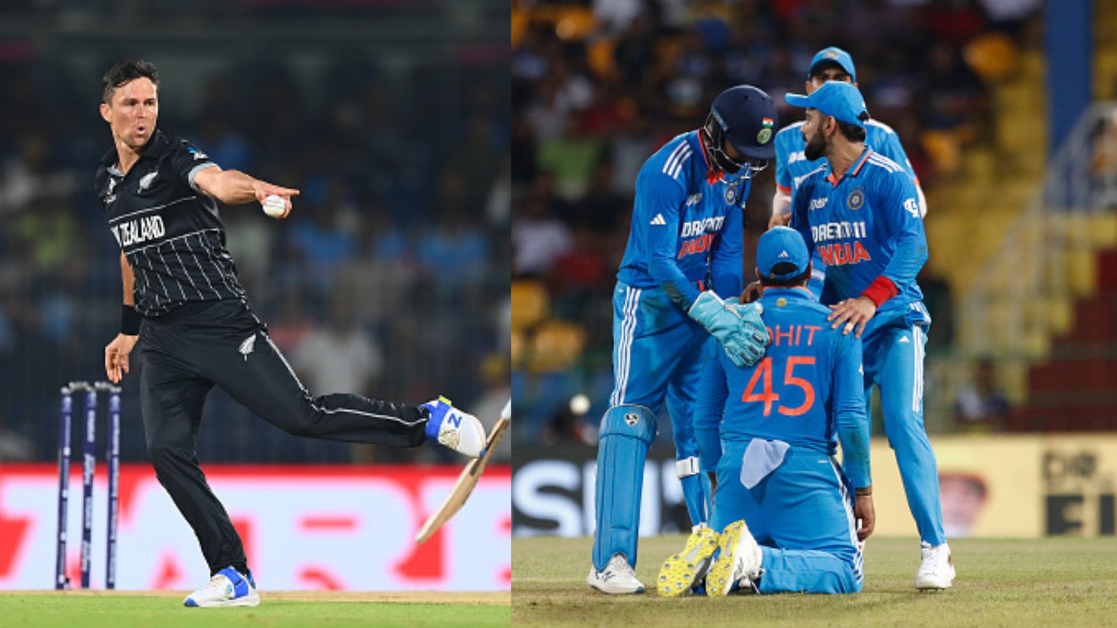 'India players will be under pressure...' — Trent Boult warns Rohit Sharma's men ahead of IND vs NZ blockbuster clash New Zealand's ace pacer Trent Boult (left) and India players in this frame.