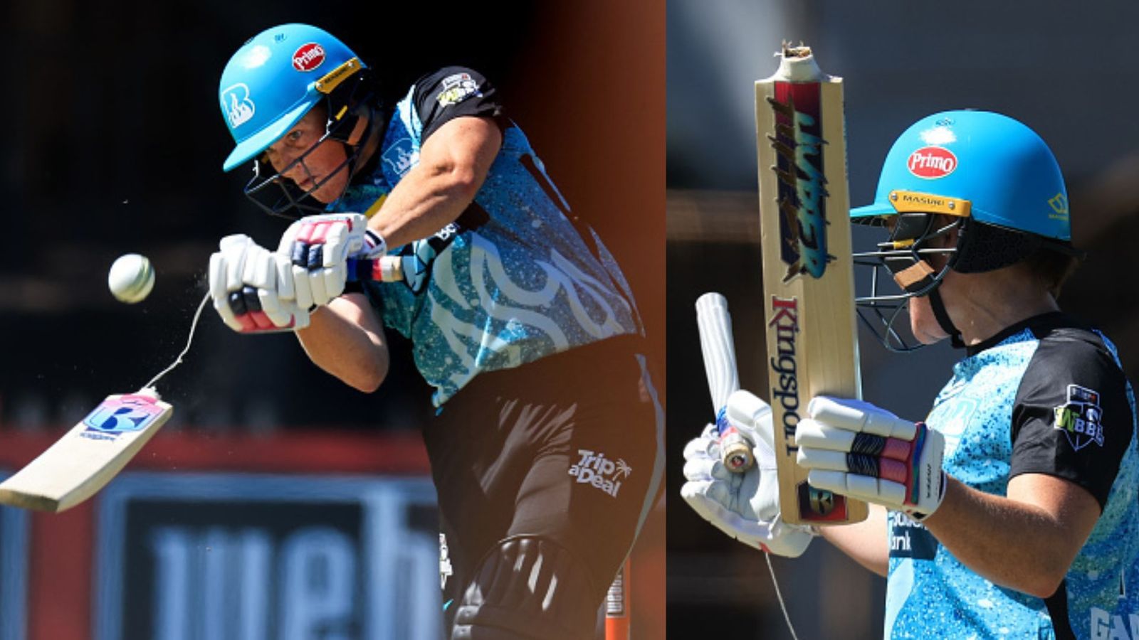 WATCH: Australian batter smashes six with broken bat after refusing to change it, says, 'I'll still hit it' before massive shot during record-breaking innings Grace Harris of Brisbane Heat after breaking her bat in the WBBL.
