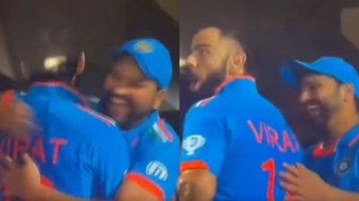 Watch: After heated chat, pumped-up Virat Kohli hugs and lifts Rohit Sharma in dressing room balcony post India's win Virat Kohli and Rohit Sharma.
