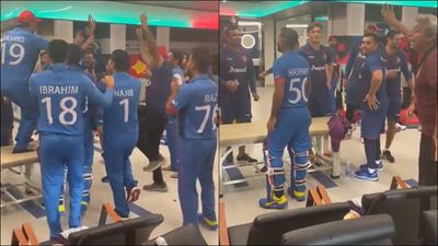 Watch: Afghanistan players break into crazy celebrations in dressing room with Ajay Jadeja after historic World Cup win over Pakistan Afghanistan players celebrate the eight-wicket over Pakistan in dressing room (Screengrab: ACB/X)