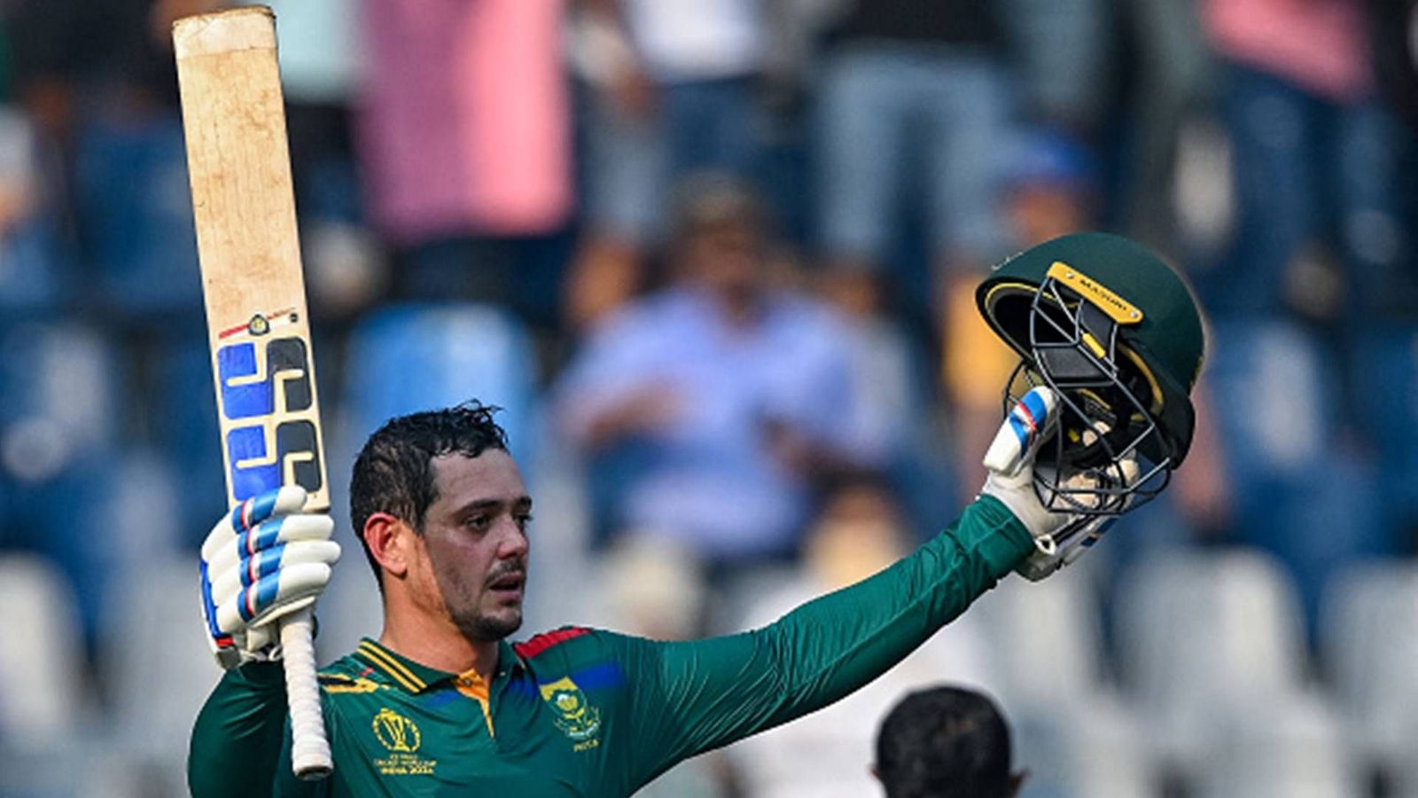 Quinton de Kock breaks AB de Villiers World Cup record with century against Bangladesh, surpasses Virat Kohli too Quinton de Kock celebrates his century against Bangladesh (Getty Images)