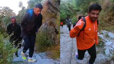 Watch: Ahead of India vs England World Cup game, Rahul Dravid and team management take time off for trekking India support staff members during their trek to Triund.