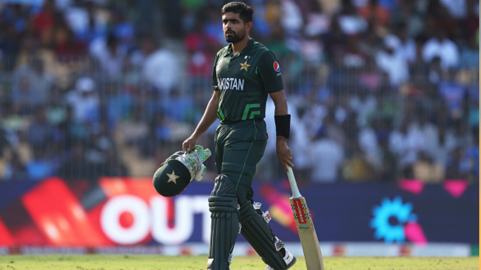 Fans roast Babar Azam for recklessly throwing away his wicket during PAK vs SA game, say 'captaincy destroying him totally' Babar Azam of Pakistan makes their way off after being dismissed during the ICC Men's Cricket World Cup India 2023 between Pakistan and South Africa at MA Chidambaram Stadium on October 27, 2023 in Chennai, India.