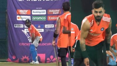 WATCH: Virat Kohli tests his bowling skills against Rohit Sharma ahead of England clash, here's what happened next Virat Kohli (right) and Rohit Sharma in action during India's nets session in Lucknow