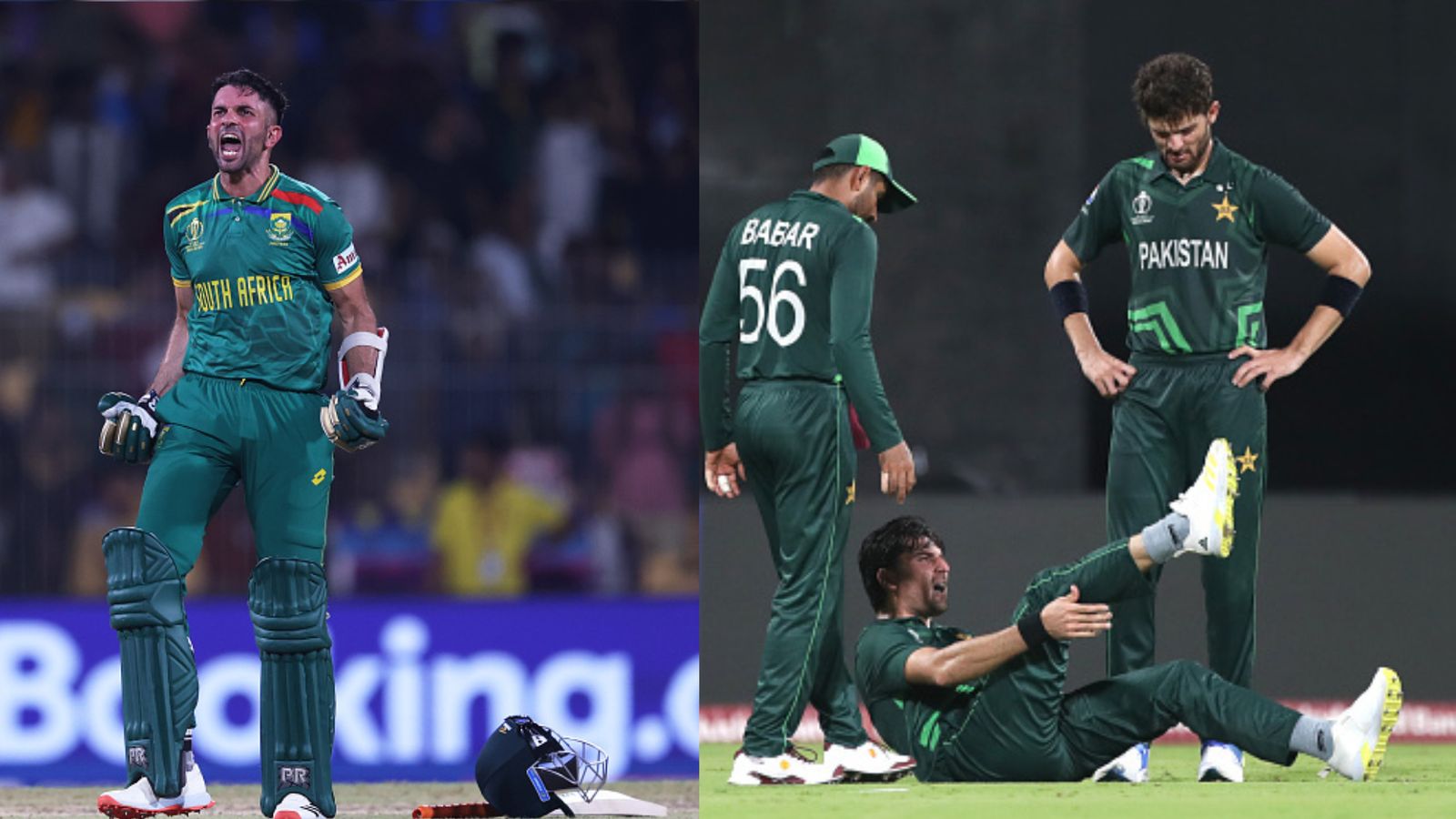 Keshav Maharaj unchokes South Africa to push Babar Azam's Pakistan on verge of elimination with thrilling one-wicket win South Africa's Keshav Maharaj (left) celebrates after pulling off a thrilling win against Pakistan on October 27.