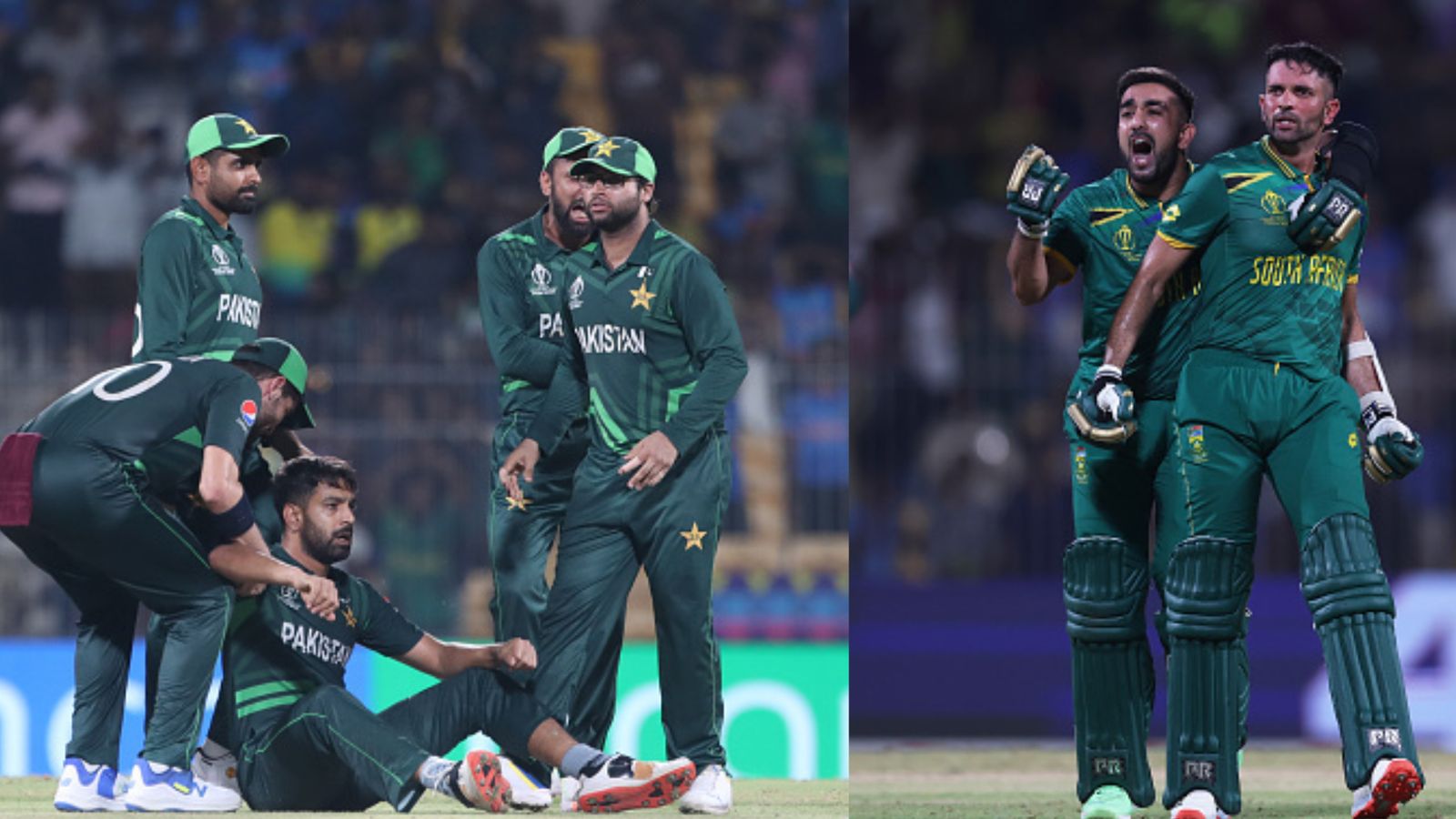 ‘Had umpire given it out..’: Babar Azam after Pakistan's dramatic one-wicket loss to South Africa Pakistani players (left) and South Africa's Tabraiz Shamsi and Keshav Maharaj celebrate after South Africa's one wicket victory.
