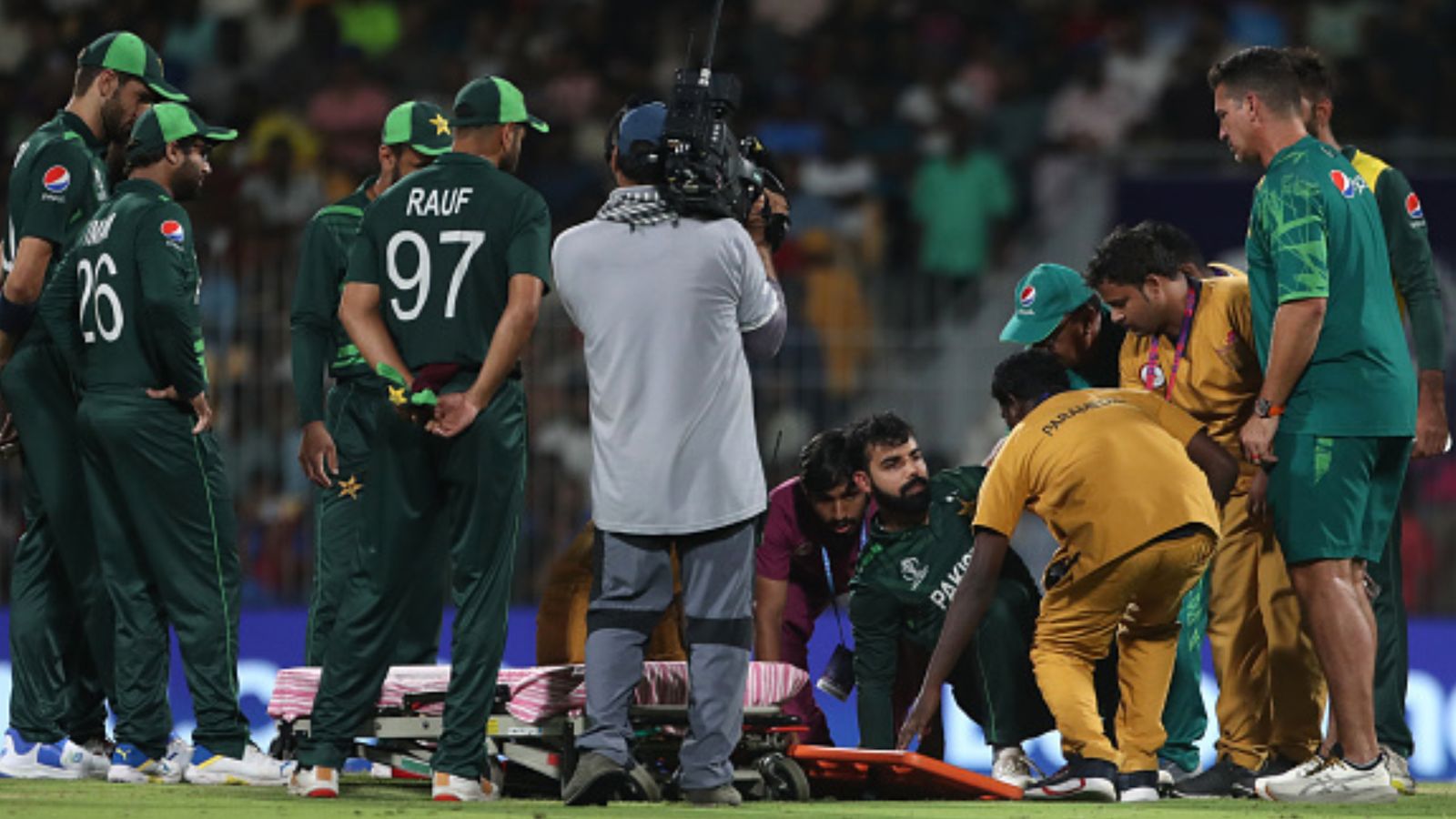 Another blow to Pakistan, ICC punishes Babar Azam's brigade for slow over rate during match against South Africa Pakistan's Shadab Khan receives medical attention during the ICC Men's Cricket World Cup 2023 match between South Africa and Pakistan at MA Chidambaram Stadium on October 27, 2023 in Chennai, India.