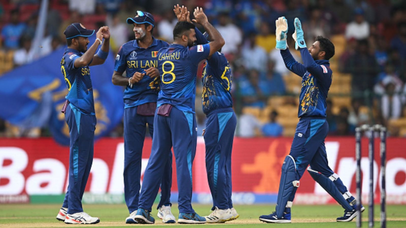 Another body blow for Sri Lanka as Lahiru Kumara ruled out of ODI World Cup, replacement announced Lahiru Kumara of Sri Lanka celebrates the wicket of Ben Stokes of England during the ICC Men's Cricket World Cup India 2023 between England and Sri Lanka at M. Chinnaswamy Stadium on October 26, 2023 in Bangalore, India.