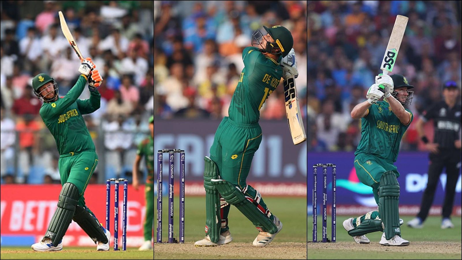 South Africa batting lineup becomes a six-hitting machine to break defending champions England’s World Cup record South Africa batters Heinrich Klaasen (left), Quinton de Kock (middle) and David Miller (right) hitting sixes (Getty Images)