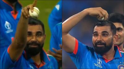 Watch: Mohammed Shami dedicates record-breaking fifer to bowling coach Paras Mhambrey with special celebration Mohammed Shami gestures to the bowling coach after completing his five-wicket haul (Screengrab: Hotstar)