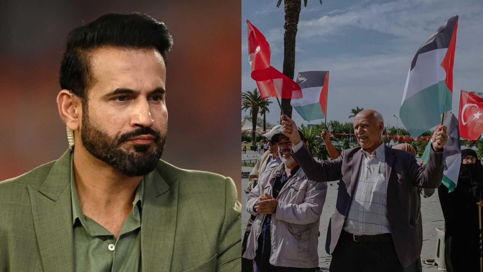 'Innocent kids losing lives in Gaza, the world remains silent;' Former India all-rounder hits out in emotional message for Palestine (L) Former India cricketer Irfan Pathan; (R) People protesting against the war in Gaza.