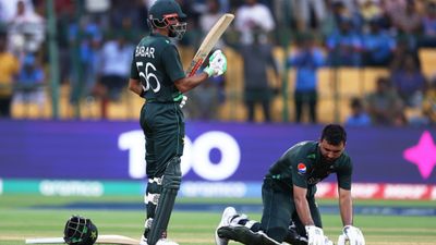 'Just passed message...': Babar Azam reveals dressing room chat with Fakhar which scripted Pakistan's stunning win over Kiwis Pakistan's Fakhar Zaman (right) celebrates his century with teammate Babar Azam during World Cup match against New Zealand at M. Chinnaswamy Stadium on November 04, 2023 in Bangalore, India. (Getty)