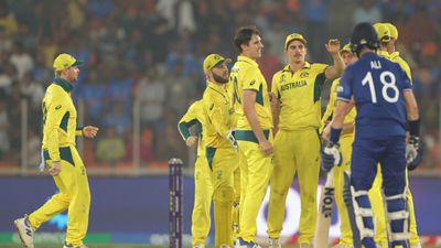 Maxwell, Marsh-less Australia inch closer to semifinals with 33-run victory over England as Champions Trophy ouster looms large on Buttler's men Australia's Pat Cummins (centre) celebrates the wicket of Liam Livingstone of England during the ICC Men's Cricket World Cup India 2023 between England and Australia at Narendra Modi Stadium on November 04, 2023 in Ahmedabad, India. (Getty)